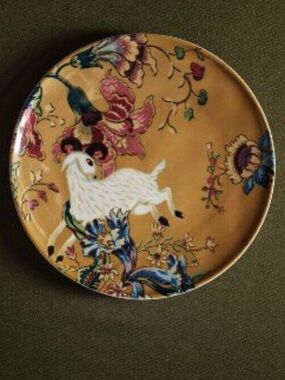 Anthropologie House of Hackney Mustard Gold Floral Lamb Plate